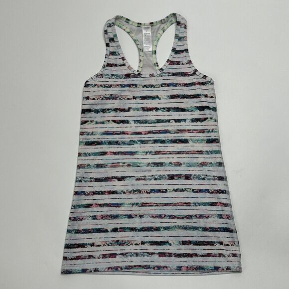 Ivivva Girls Sz 12 Lululemon Racerback Tank Top Pink/Blue White Striped Athletic - Picture 1 of 8